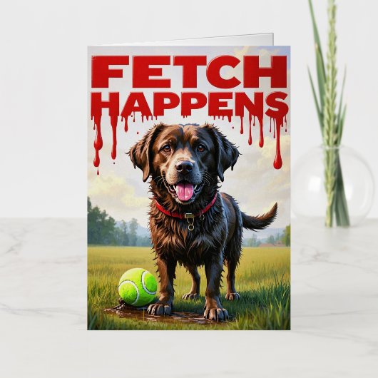Fetch Happens Humorous Dog Spiral notitieboek Folie Wenskaart (Voorkant)