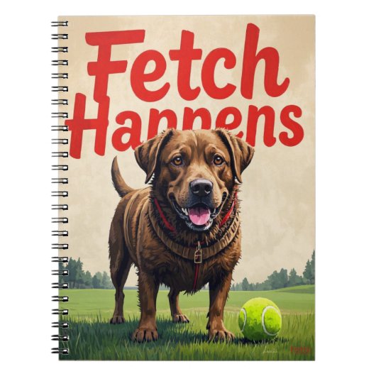 Fetch Happens Humorous Dog Spiral notitieboek modd (Voorkant)
