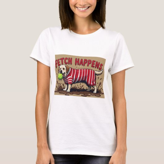 Fetch Happens Humorous poster modderige Labrador h T-shirt (Voorkant)