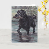 Fetch Labrador Retriever Dog Art Wenskaart Kaart (Gele Bloem)