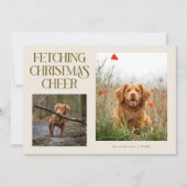 Fetching Christmas Cheer Cream Dog Photo  Feestdagenkaart (Voorkant)