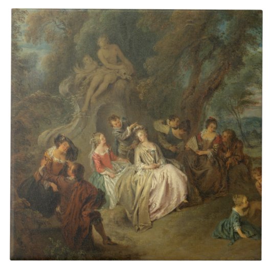 Fête Champêtre, c. 1730 (olie op canvas) Tegeltje (Voorkant)
