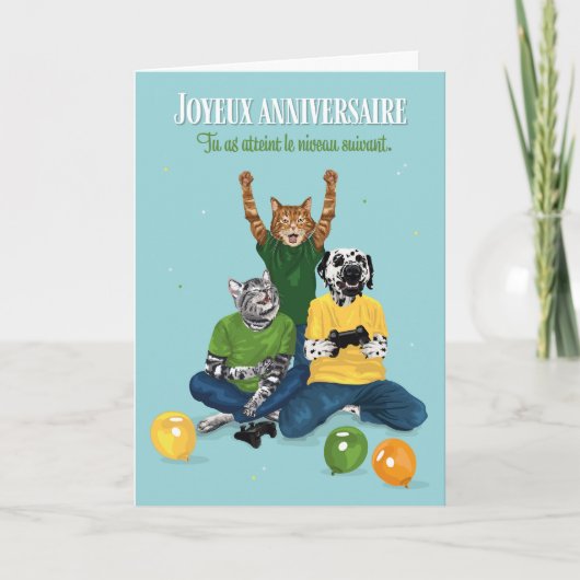 Fête d'anniversaire jeu vidéo Dalmatiens et chats Kaart (Voorkant)