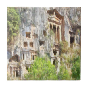 Fethiye Ancient Lycian Tombs Waterverf Tegeltje