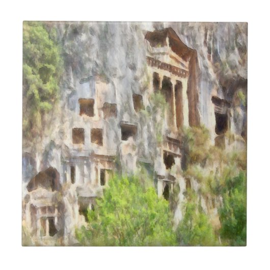 Fethiye Ancient Lycian Tombs Waterverf Tegeltje (Voorkant)