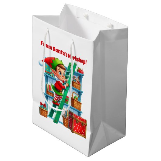 Fetive Christmas Santa's workshop elf Medium Cadeauzakje (Voorkant Gekanteld)