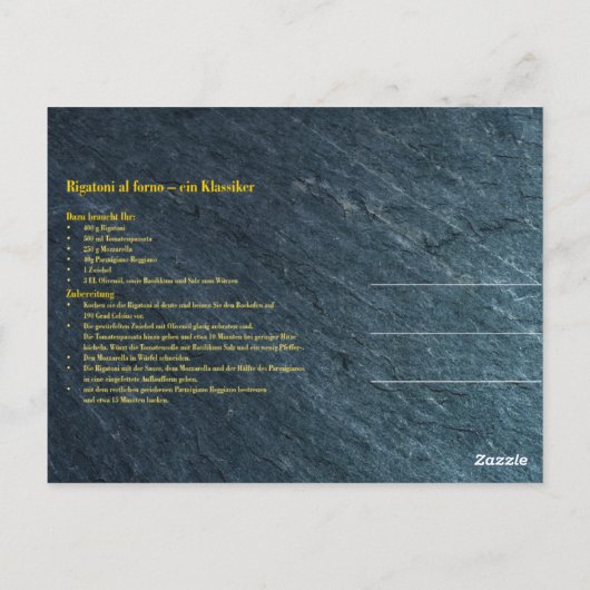 Fettuccine Italienisches Restaurant Rezept zutat Briefkaart (Achterkant)
