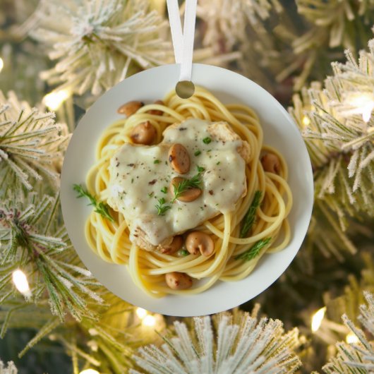 Fettuccini Alfredo Grappig Eten Kerstmis Metalen Ornament (Insitu)