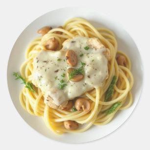 Fettuccini Alfredo Grappig Eten Ronde Sticker