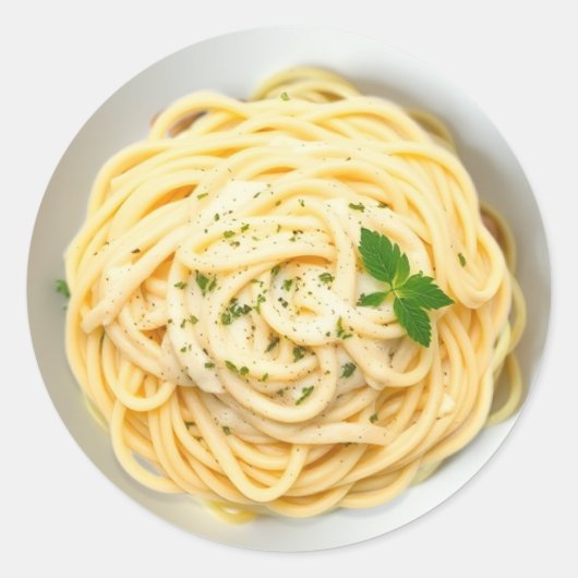 Fettuccini Alfredo Grappig Realistisch Eten Ronde Sticker (Voorkant)