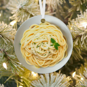 Fettuccini Alfredo Grappig Realistisch Voedsel Ker Metalen Ornament