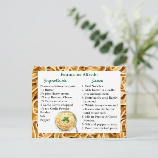 Fettuccini Alfredo Recept Kaart (Staand voorkant)