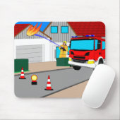 Feuerwehrmann löscht Garagenbrand Mousepad Muismat (Met muis)
