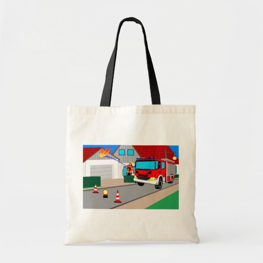 Feuerwehrmann löscht Garagenbrand Tragetasche Tote Bag (Voorkant)
