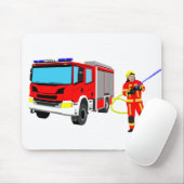 Feuerwehrmann und Löschfahrzeug Mousepad Muismat (Met muis)