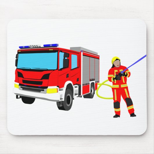 Feuerwehrmann und Löschfahrzeug Mousepad Muismat (Voorkant)