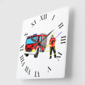 Feuerwehrmann und Löschfahrzeug Quadratische Wandu Vierkante Klok (Hoek)