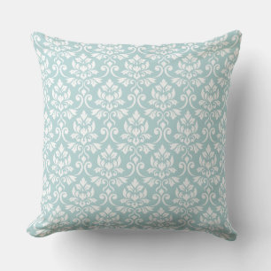 Feuille Damask 2Way Rpt Ptn Duck Egg Blue en White Kussen