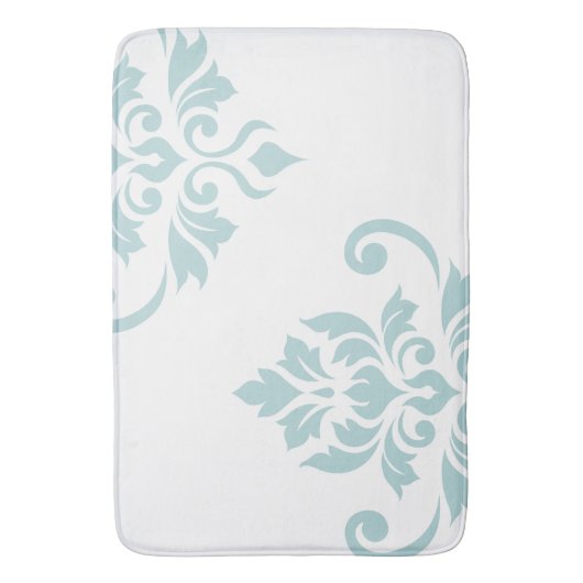 Feuille Damask Art I Duck Egg Blue op White Badmat (Voorkant Verticaal)