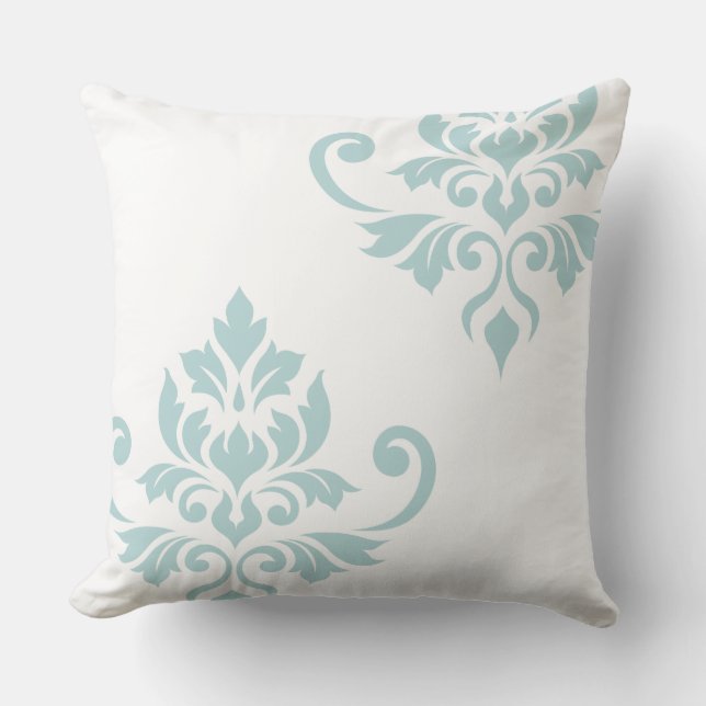 Feuille Damask Art I Duck Egg Blue op White Kussen (Voorkant)