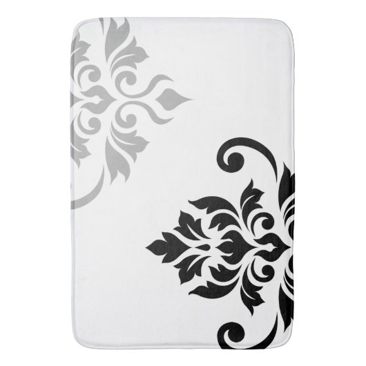 Feuille Damask Art I Zwart & Grijs op Wit Badmat (Voorkant Verticaal)