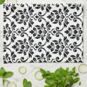 Feuille Damask Big Pattern Black op White Theedoek (Gevouwen)