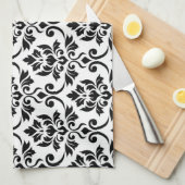 Feuille Damask Big Pattern Black op White Theedoek (Quarter Fold)