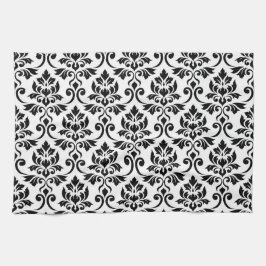 Feuille Damask Big Pattern Black op White Theedoek