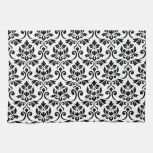 Feuille Damask Big Pattern Black op White Theedoek