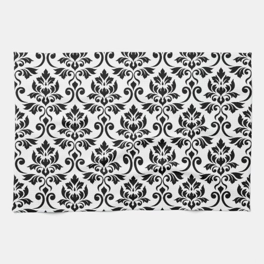 Feuille Damask Big Pattern Black op White Theedoek (Horizontaal)