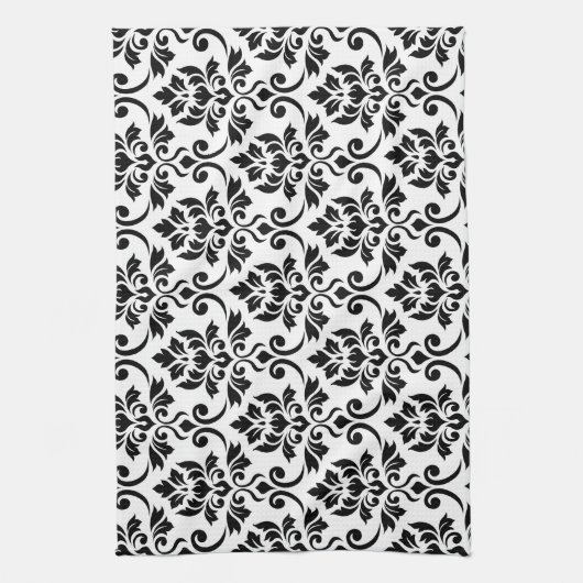 Feuille Damask Big Pattern Black op White Theedoek (Verticaal)