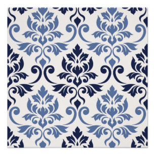 Feuille Damask Big Pattern Blues op Cream Poster