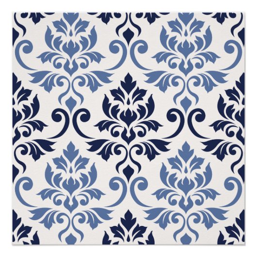 Feuille Damask Big Pattern Blues op Cream Poster (Voorkant)