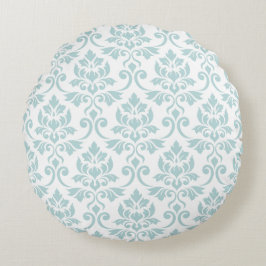 Feuille Damask Big Pattern Duck Egg Blue op White Rond Kussen