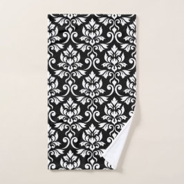 Feuille Damask Big Pattern White op Black Handdoek