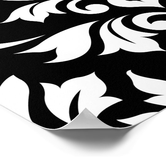 Feuille Damask Big Pattern White op Black Poster (Hoek)