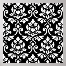 Feuille Damask Big Pattern White op Black