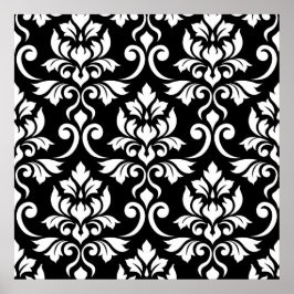 Feuille Damask Big Pattern White op Black Poster