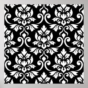 Feuille Damask Big Pattern White op Black Poster