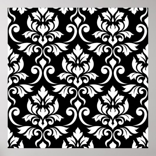 Feuille Damask Big Pattern White op Black Poster (Voorkant)