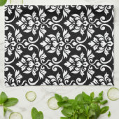 Feuille Damask Big Pattern White op Black Theedoek (Gevouwen)