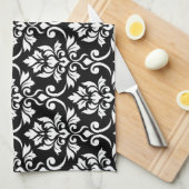 Feuille Damask Big Pattern White op Black Theedoek (Quarter Fold)