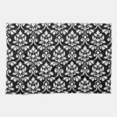 Feuille Damask Big Pattern White op Black Theedoek (Horizontaal)
