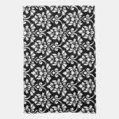 Feuille Damask Big Pattern White op Black Theedoek (Verticaal)