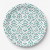 Feuille Damask Blauwgroen Grote Patroon Papieren Bordje (Voorkant)