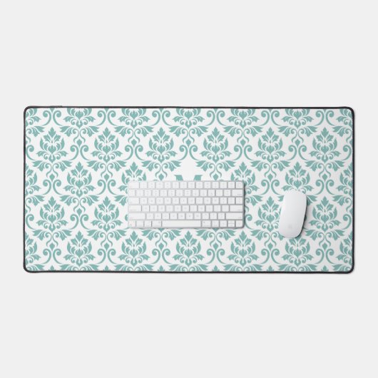 Feuille Damask Blauwgroen Pattern (Aangepast) Bureaumat (Keyboard & Muis)