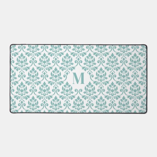 Feuille Damask Blauwgroen Pattern (Aangepast) Bureaumat (Voorkant)