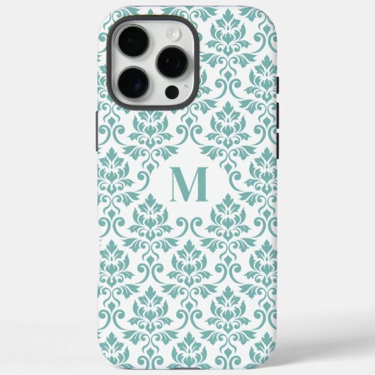 Feuille Damask Blauwgroen Pattern (Aangepast) Case-Mate iPhone Case (Achterkant)