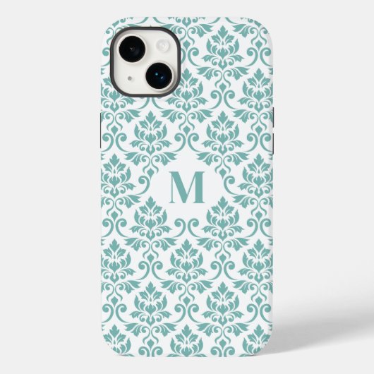 Feuille Damask Blauwgroen Pattern (Aangepast) Case-Mate iPhone Case (Achterkant)