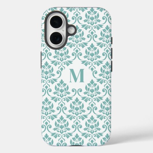 Feuille Damask Blauwgroen Pattern (Aangepast) Case-Mate iPhone Case (Achterkant)